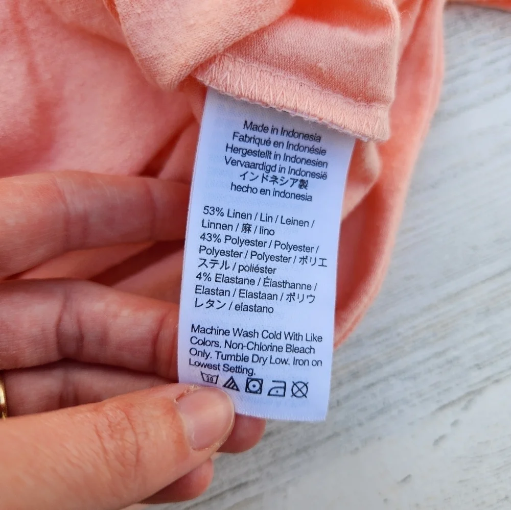 J.Crew Relaxed Long Sleeve Stretch Linen Blend Polo Shirt Peach Size XL